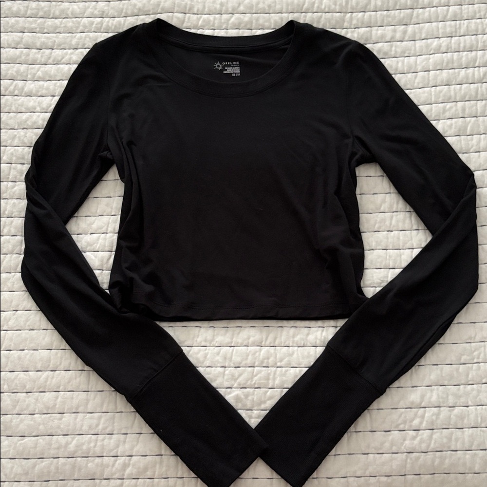 Aerie Black Long Sleeve Cropped top